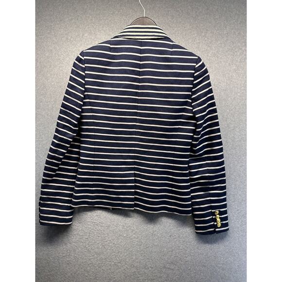 J Crew Womens Blazer Jacket Navy and Cream Stripe Gold Buttons Pockets Size 2 - Picture 5 of 15